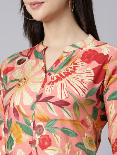 Neerus Multi Regular Straight Floral Kurtas