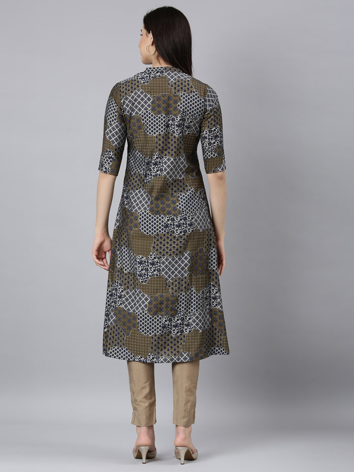 Neerus Blue Regular Straight Geometric Kurtas