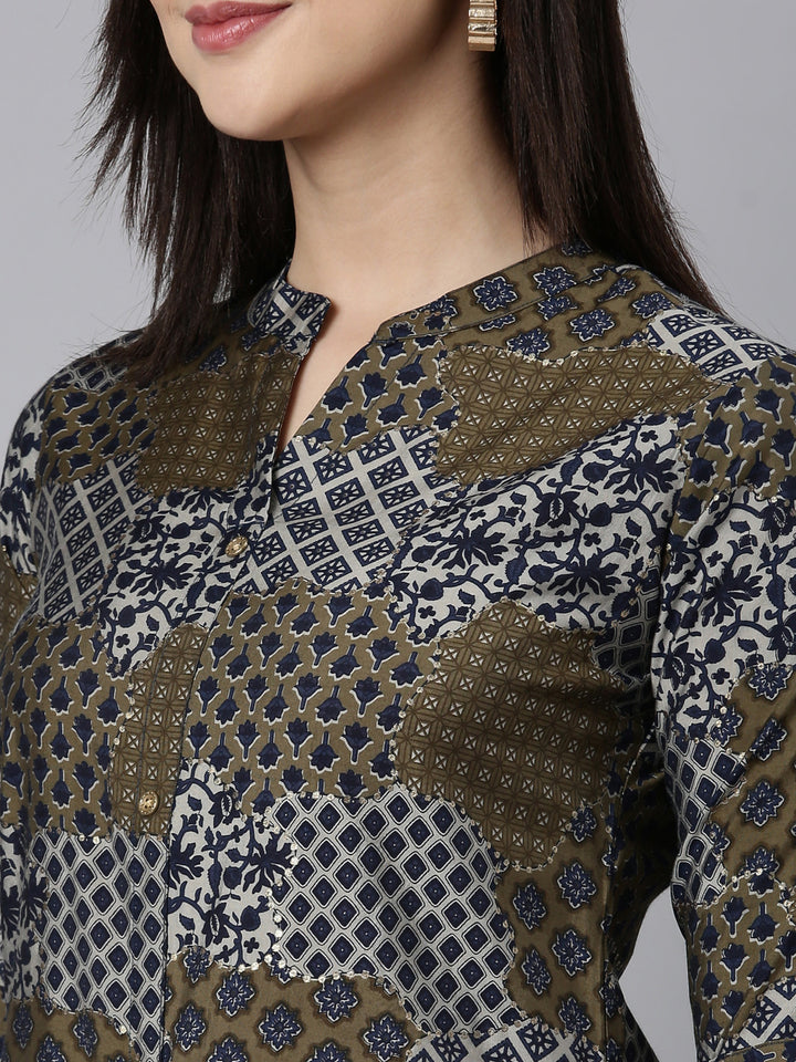 Neerus Blue Regular Straight Geometric Kurtas