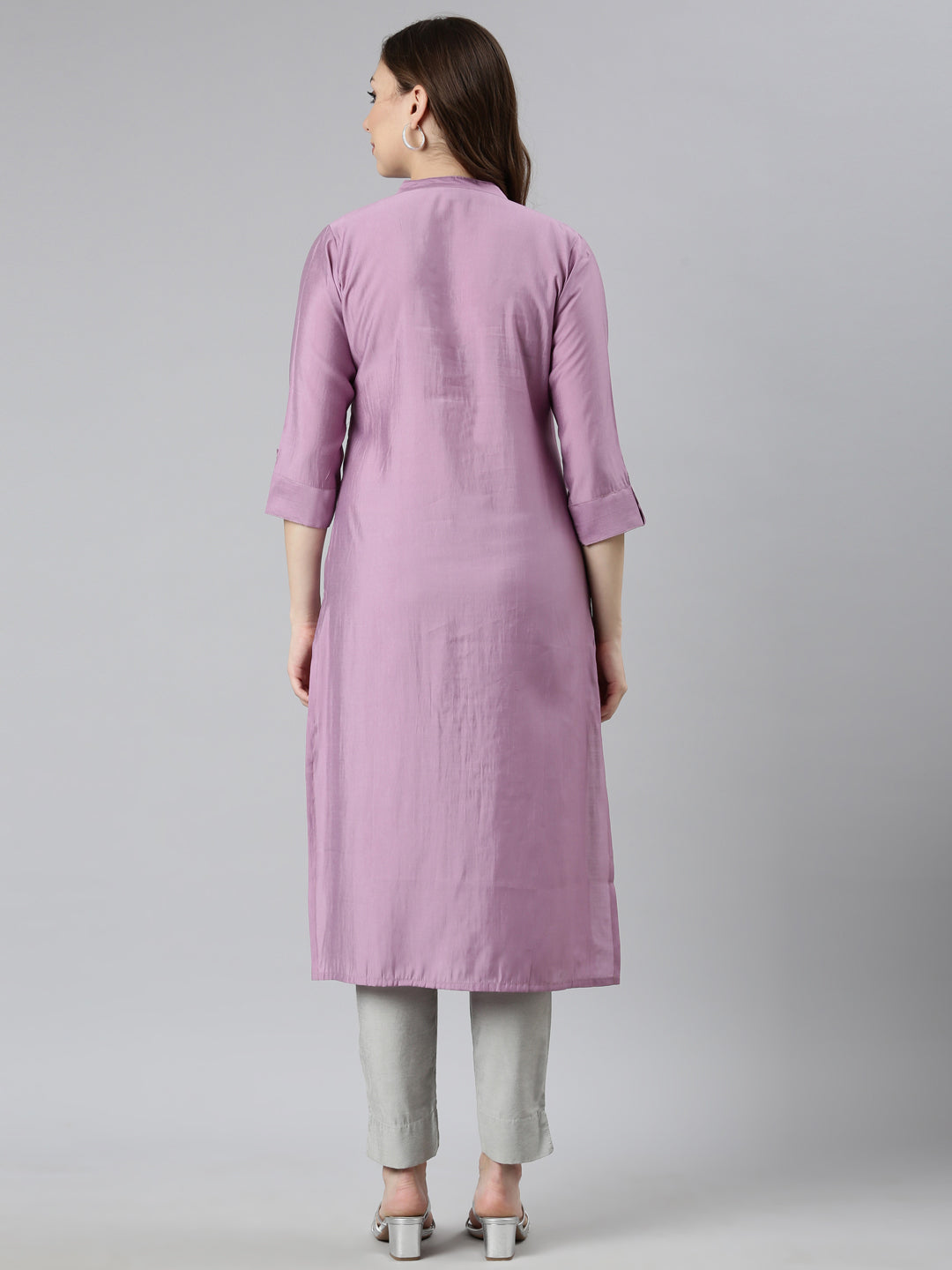 Neerus Purple embellished straight panelled kurti - side view