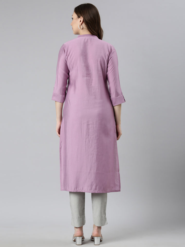 Neerus Purple embellished straight panelled kurti - side view