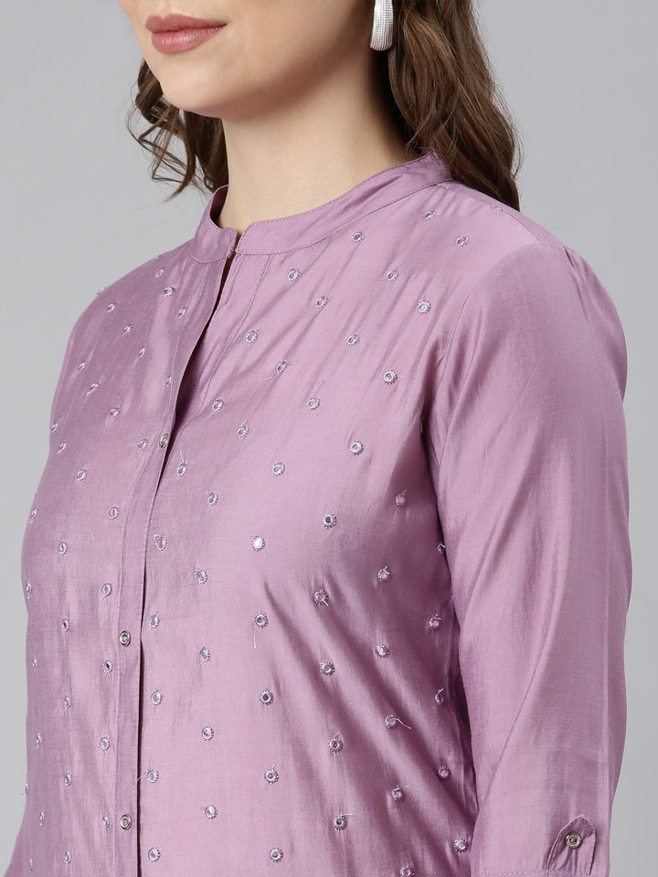 Neerus Purple embellished straight panelled kurti - detail view 2