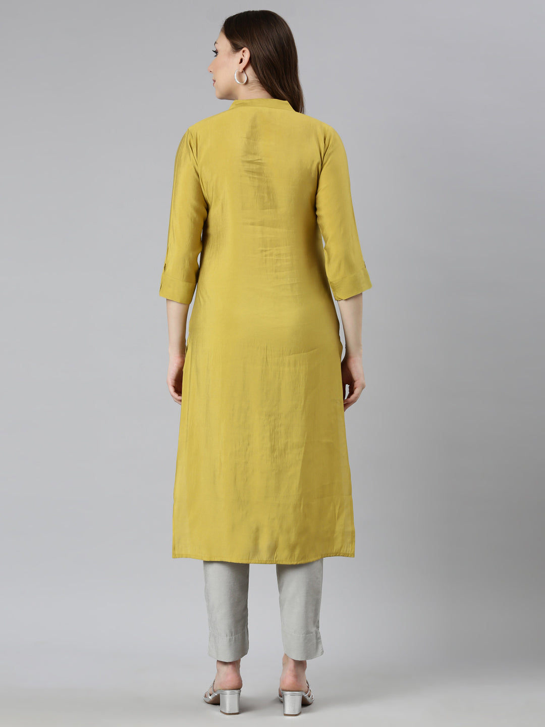 Neerus Green embellished straight panelled kurti - side view