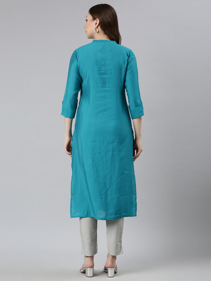 Neerus Blue embellished straight kurta panelled design - side view