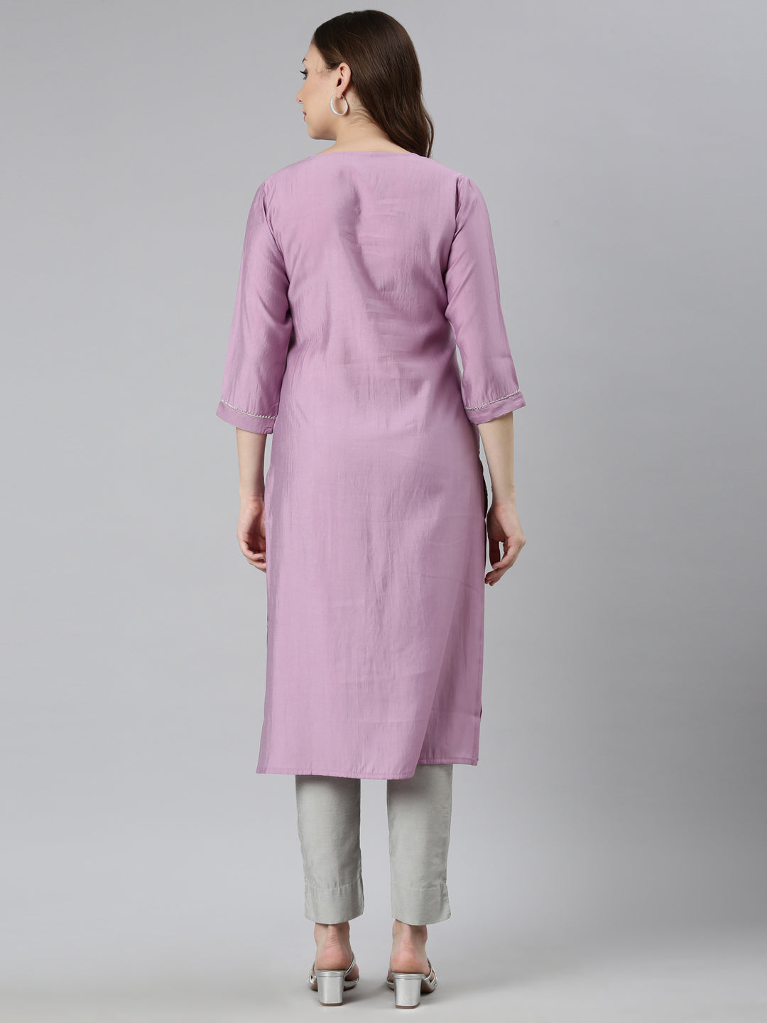 Neerus Lavender Panelled Straight Embellished Kurta