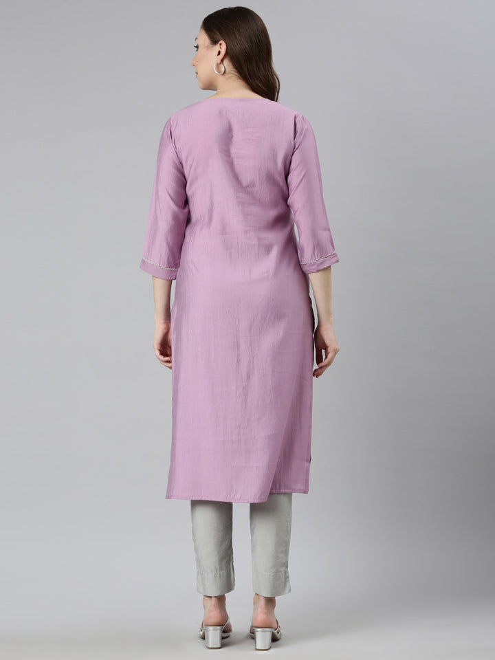 Neerus Lavender Panelled Straight Embellished Kurta