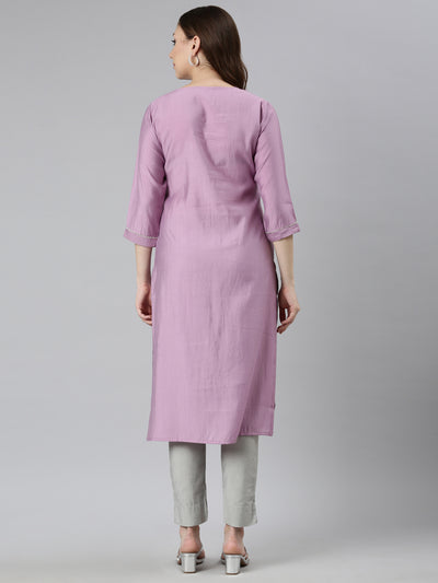 Neerus Lavender Panelled Straight Embellished Kurtas