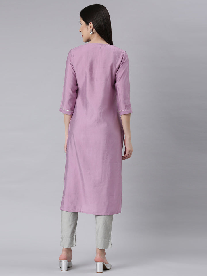 Neerus Purple embellished straight kurti panelled - side view