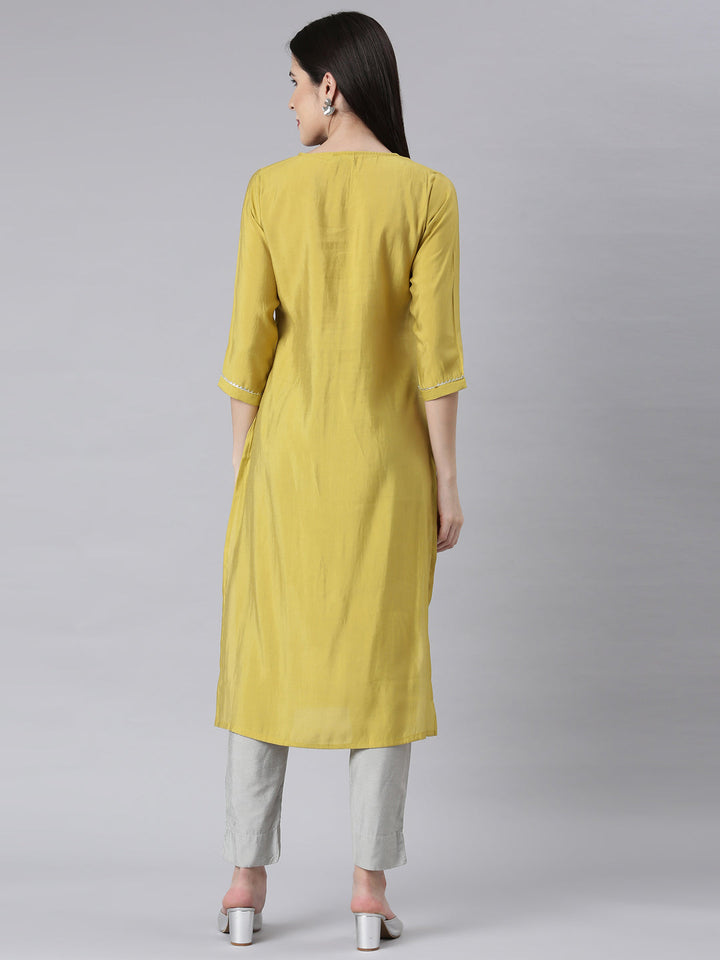 Neerus Green Panelled Straight Embellished Kurtas