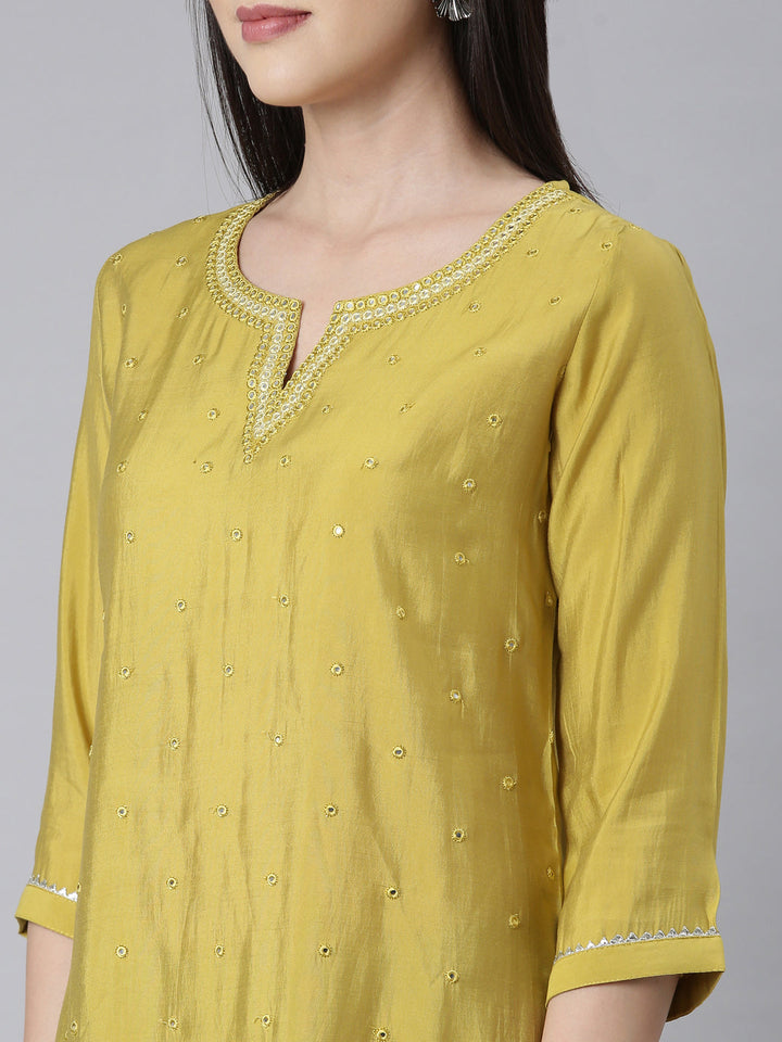 Neerus Green Panelled Straight Embellished Kurtas