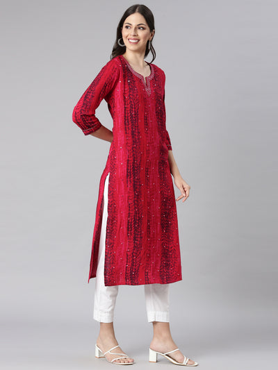 Neerus Red Casual Solid Straight Kurtas