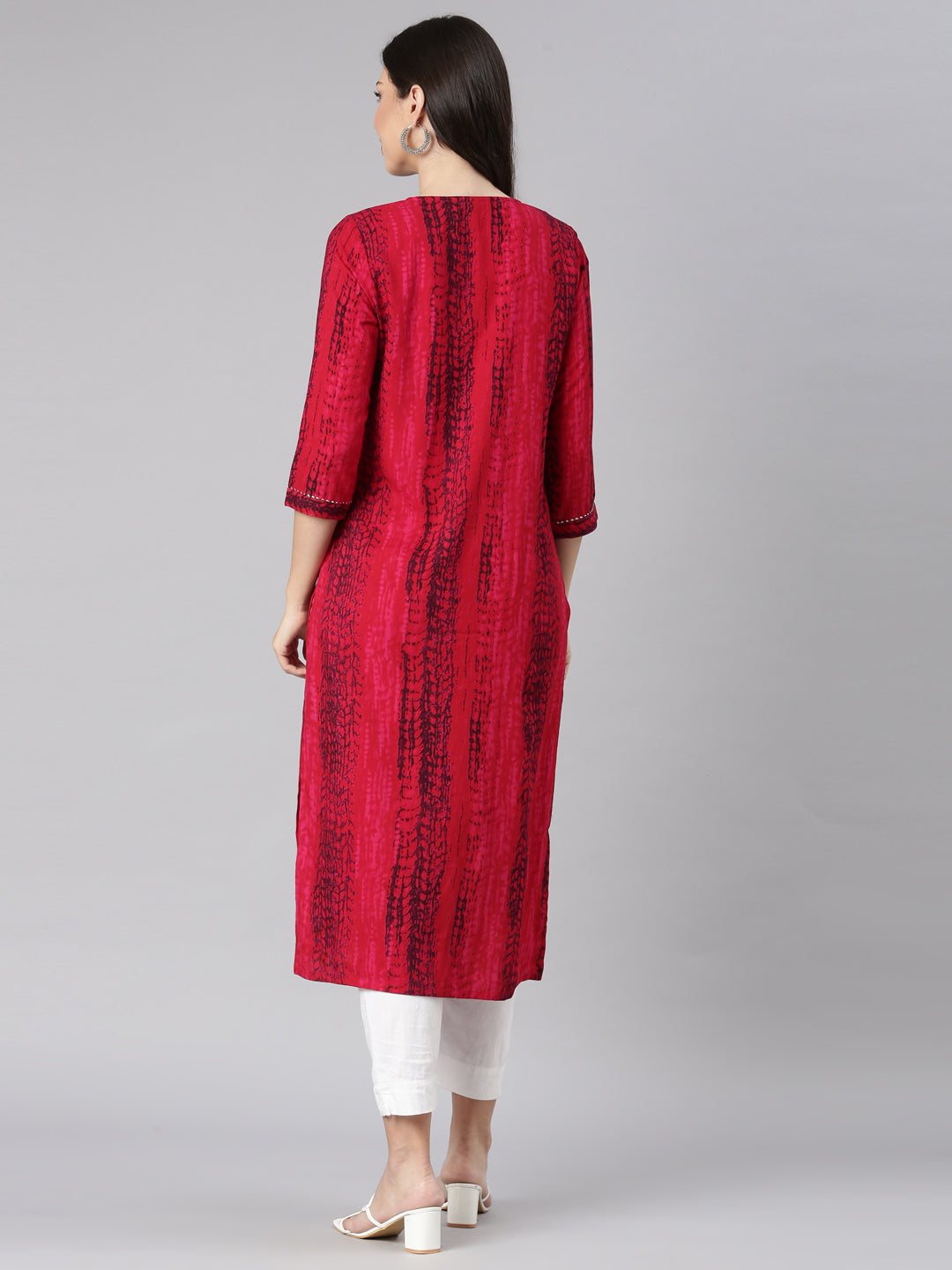 Neerus Red rayon solid straight kurta - side view