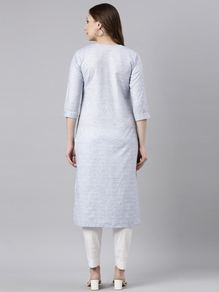 Neerus Blue Regular Straight Checked Kurtas
