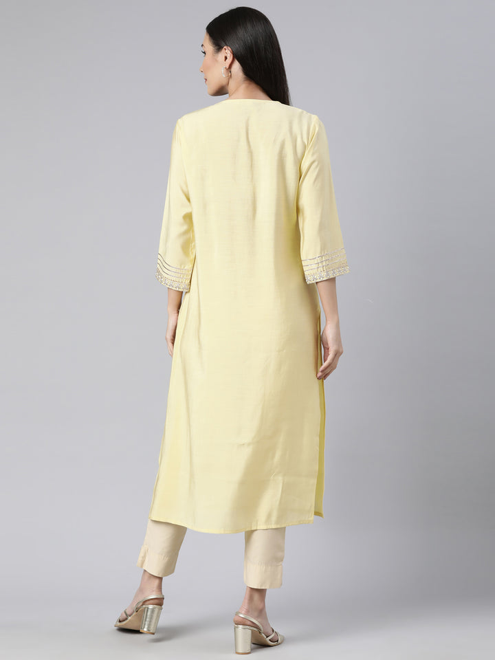 Neerus Yellow Regular Straight Solid Kurtas