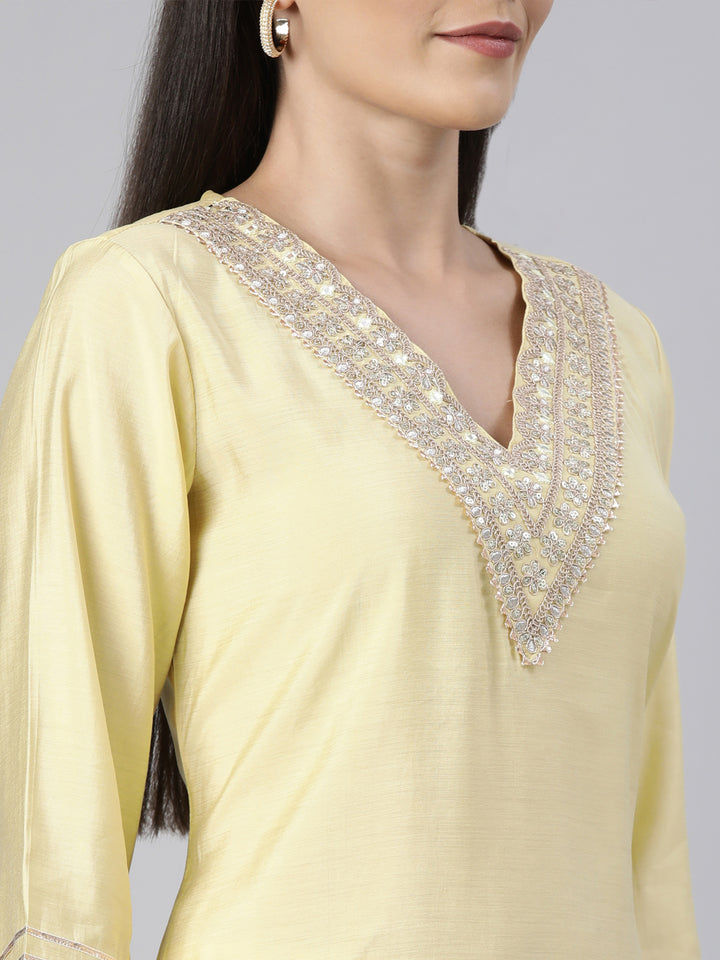 Neerus Yellow Regular Straight Solid Kurtas
