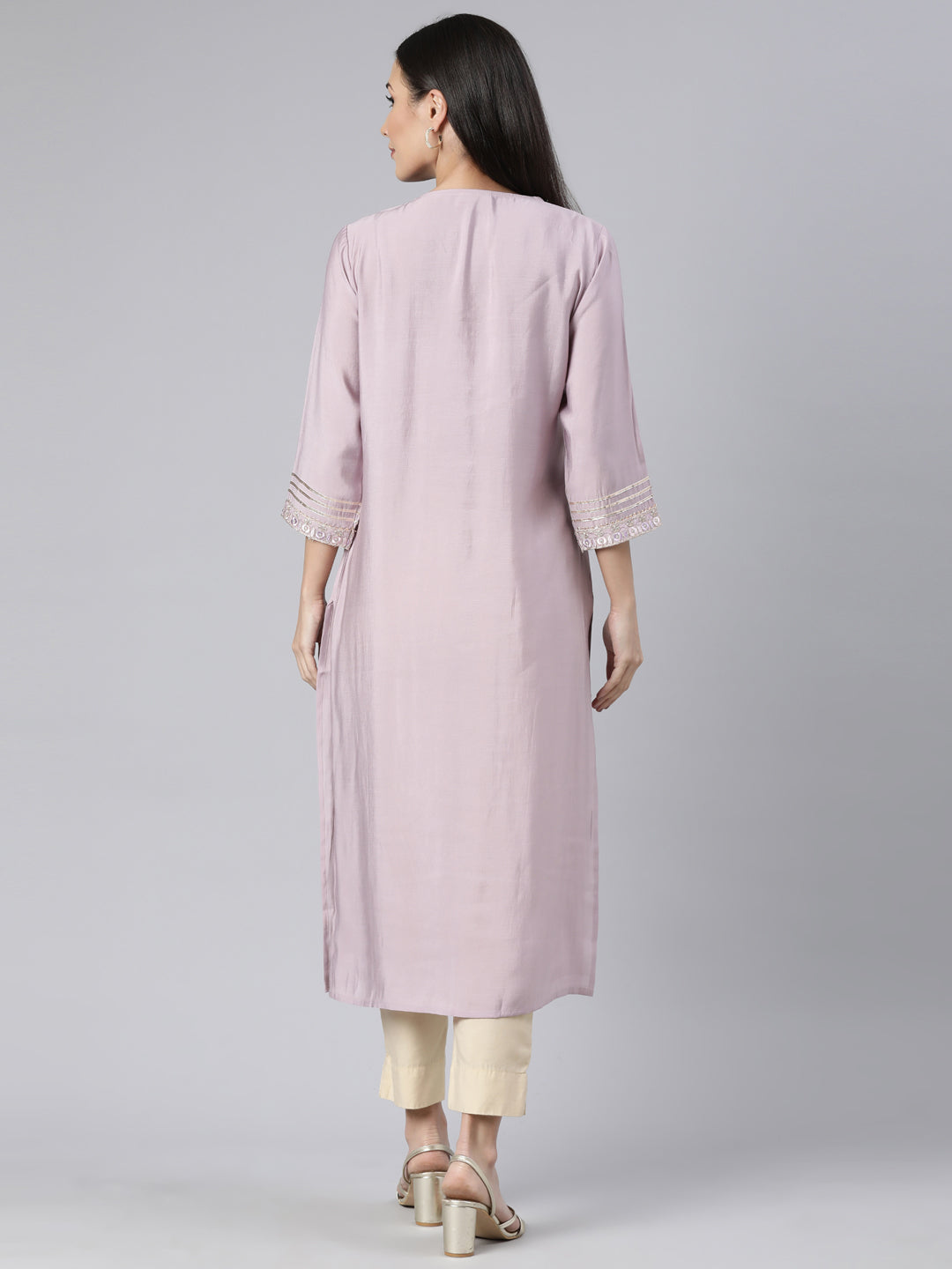 Neerus Purple solid straight kurti - side view