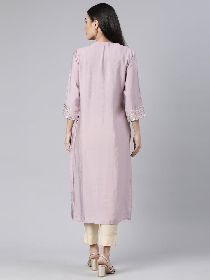 Neerus Purple solid straight kurti - side view