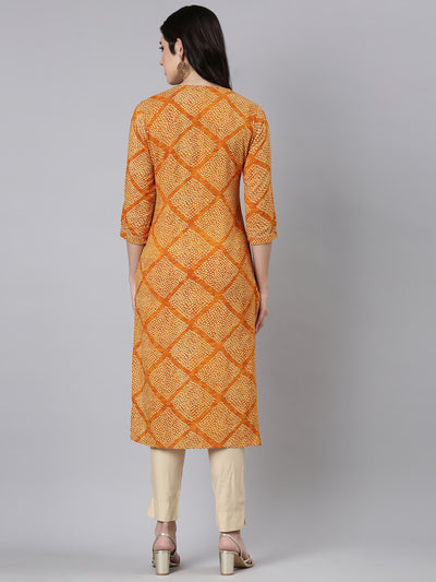 Neerus Mustard Panelled Straight Bandhani Kurtas