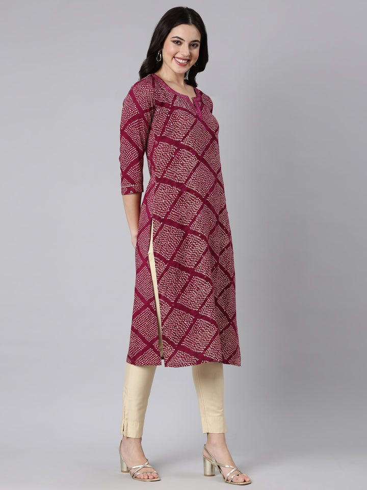 Neerus Purple bandhani printed straight kurti - back view
