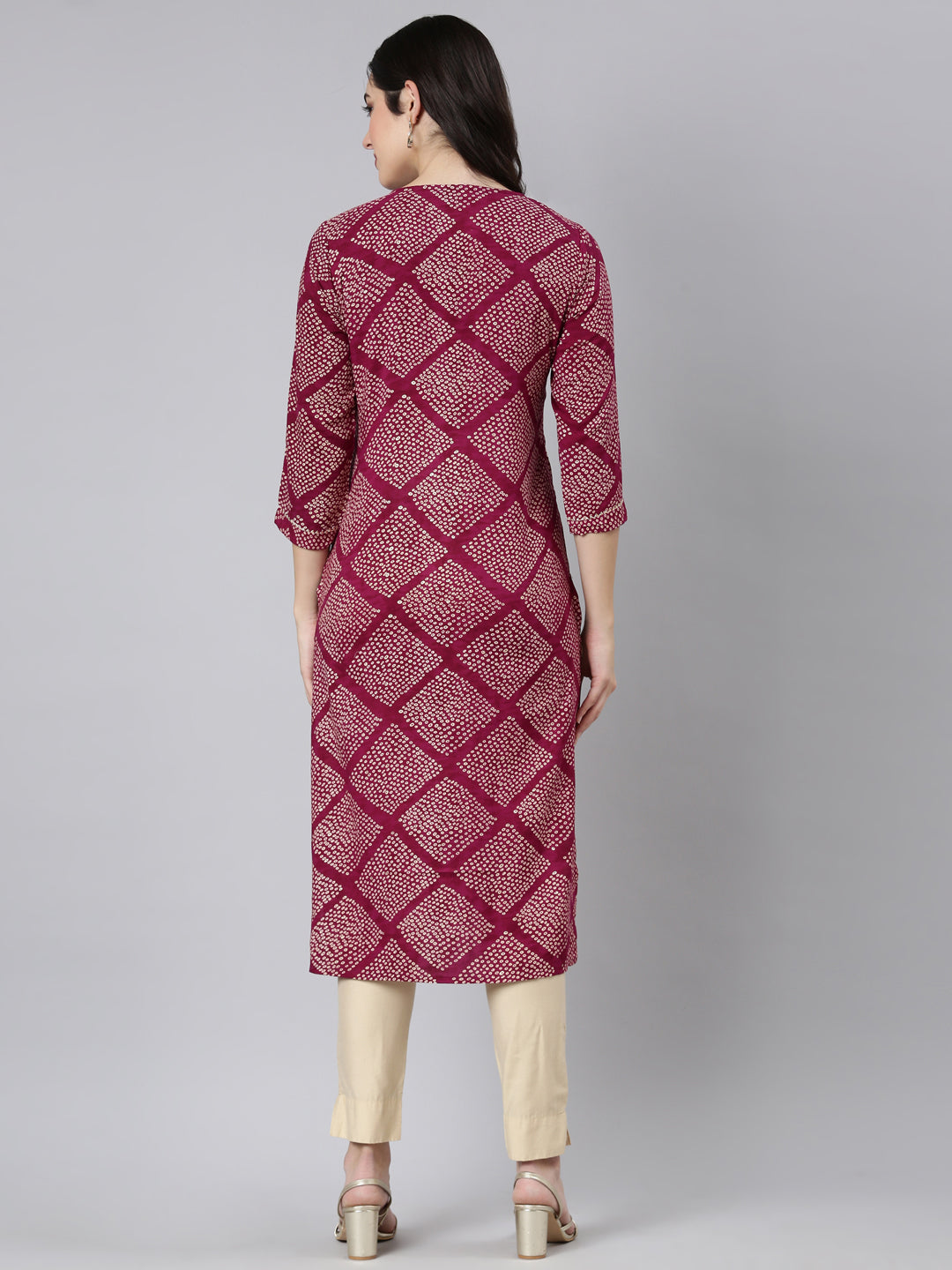 Neerus Purple bandhani printed straight kurti - side view