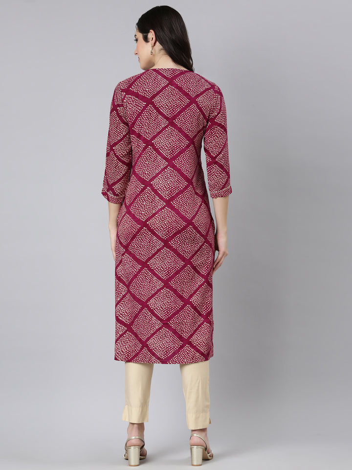 Neerus Purple bandhani printed straight kurti - side view