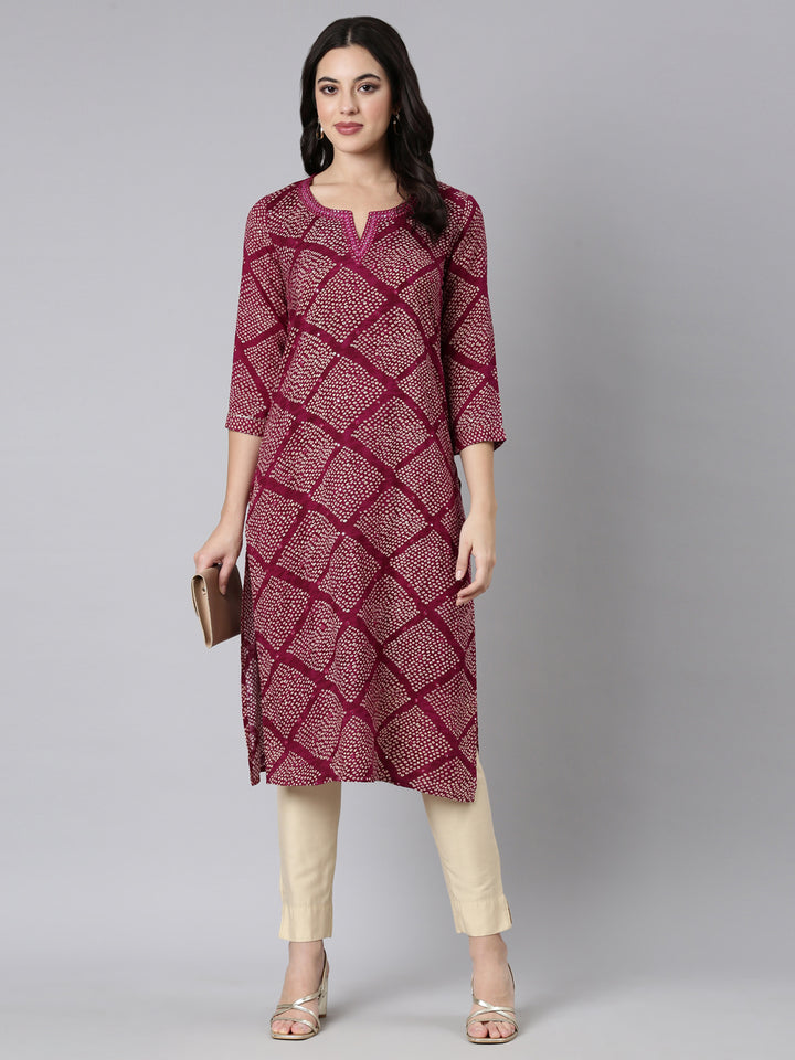 Neerus Purple bandhani printed straight kurti - detail view 1