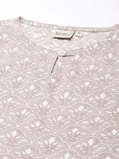 Neerus Brown Straight Casual Floral Straight Kurtas