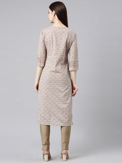 Neerus Brown Straight Casual Floral Straight Kurtas
