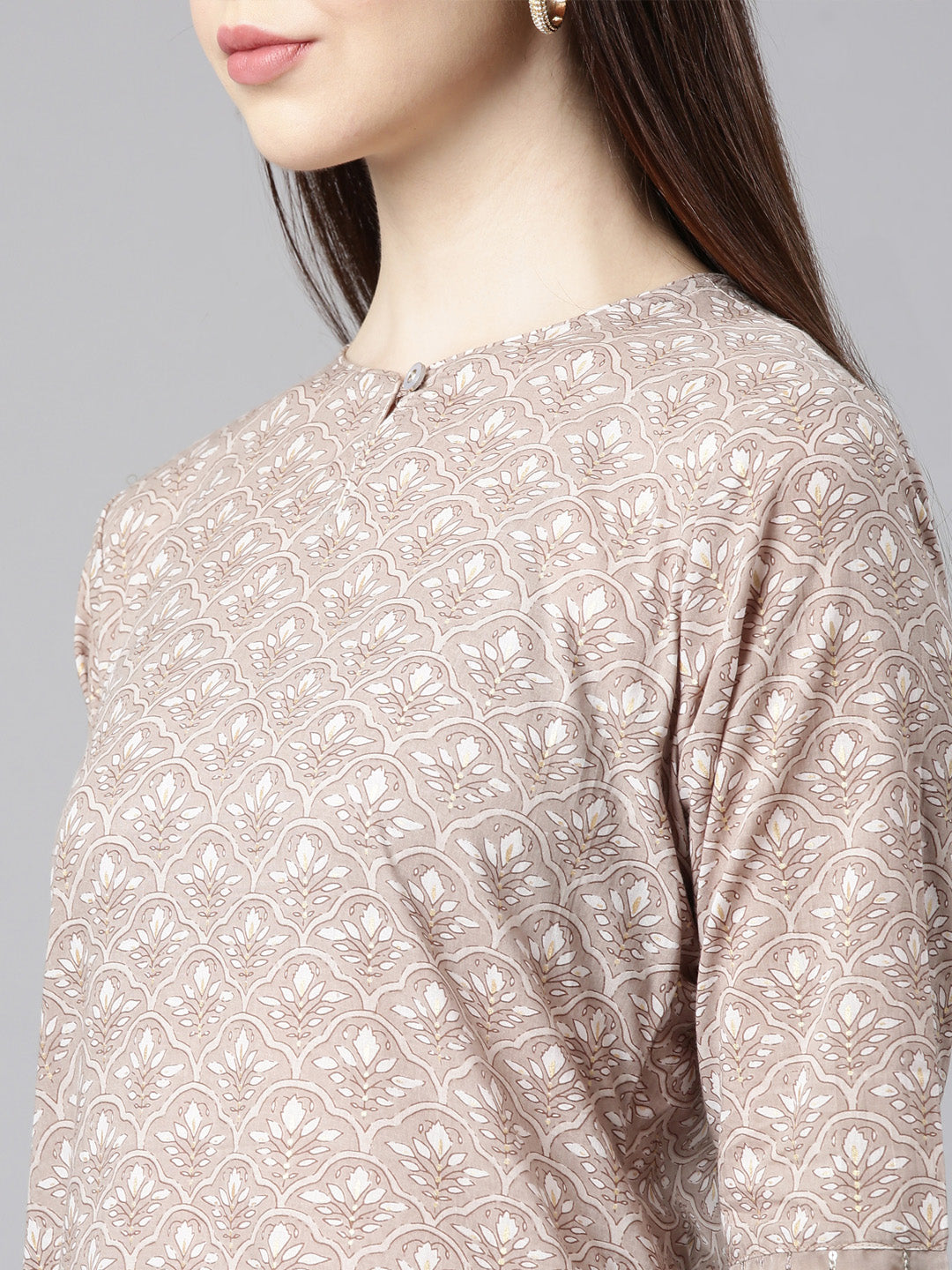 Neerus Brown Straight Casual Floral Straight Kurtas