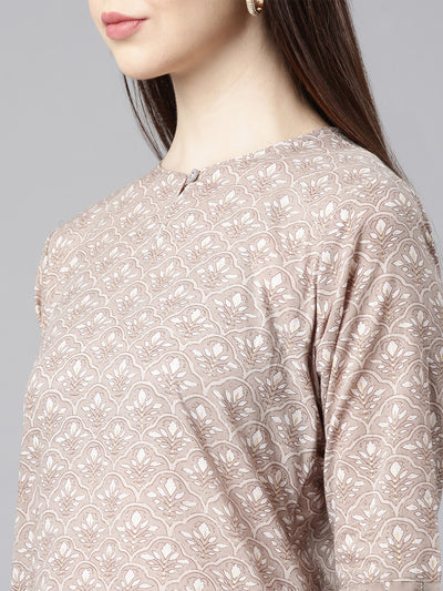 Neerus Brown Straight Casual Floral Straight Kurtas