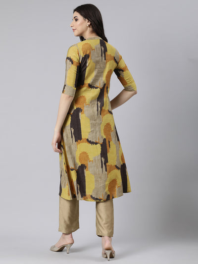 Neerus Mustard Regular Anarkali Colourblocked Kurtas