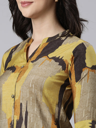 Neerus Mustard Regular Anarkali Colourblocked Kurtas