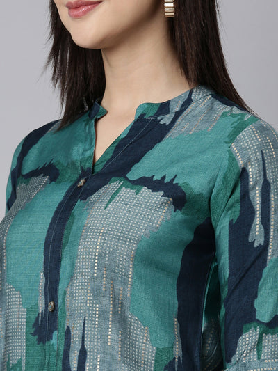 Neerus Blue Regular A-Line Colourblocked Kurtas