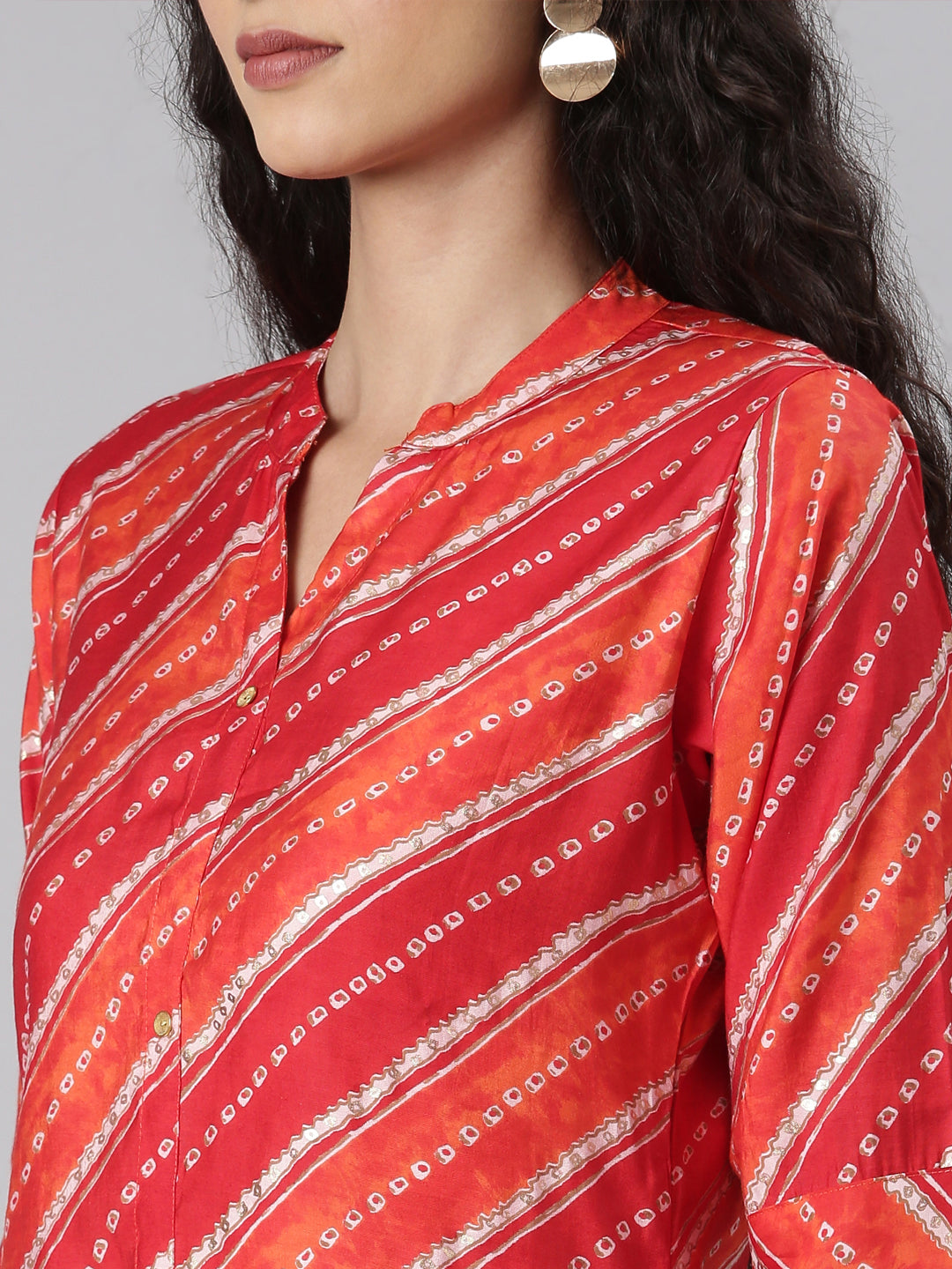 Neerus Orange modal printed straight kurta - detail view 2