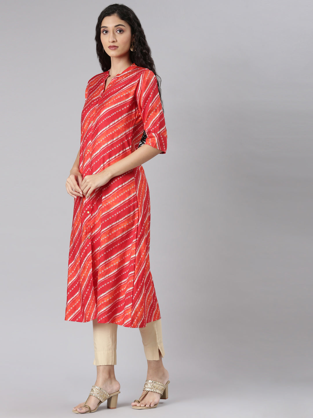 Neerus Orange modal printed straight kurta - back view