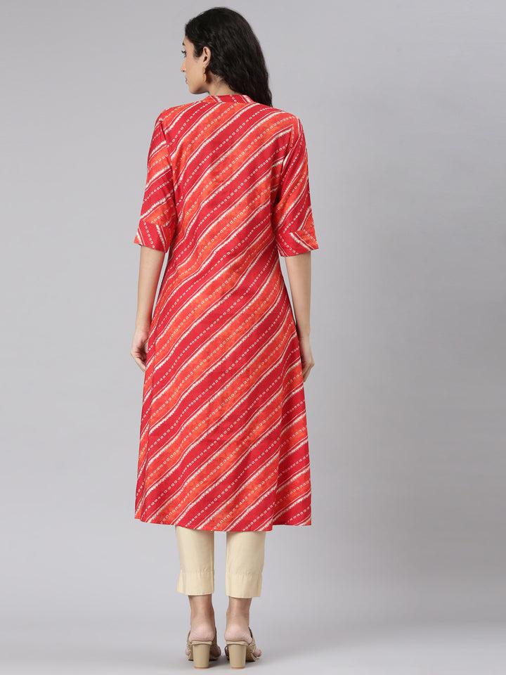 Neerus Orange modal printed straight kurta - detail view 1