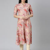 Neerus Baby Pink Straight Casual Floral Straight Kurtas