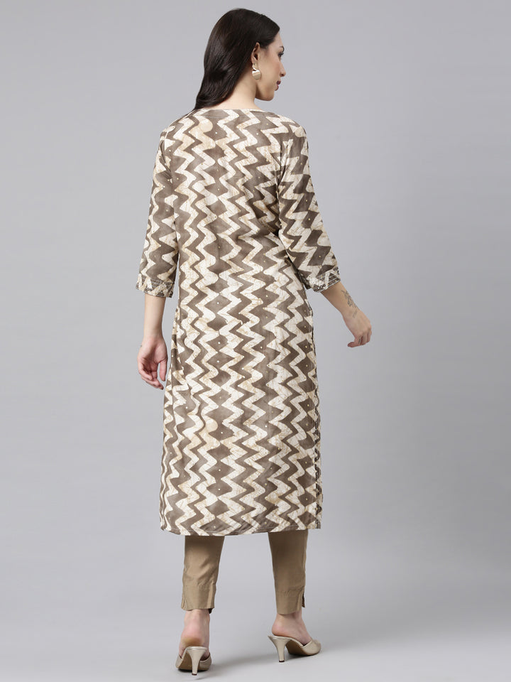 Neerus Brown Straight Casual Striped Kurtas