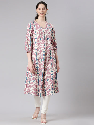Neerus Purple Curved Casual Tribal Panelled Kurtas