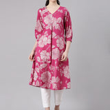 Neerus Pink Anarkali Casual Floral Kurtas