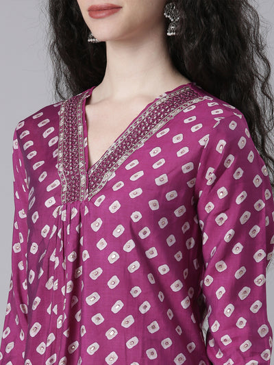 Neerus Purple Casual Solid Straight Kurtas