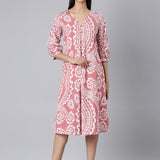 Neerus Pink Casual Floral A-Line Kurtas
