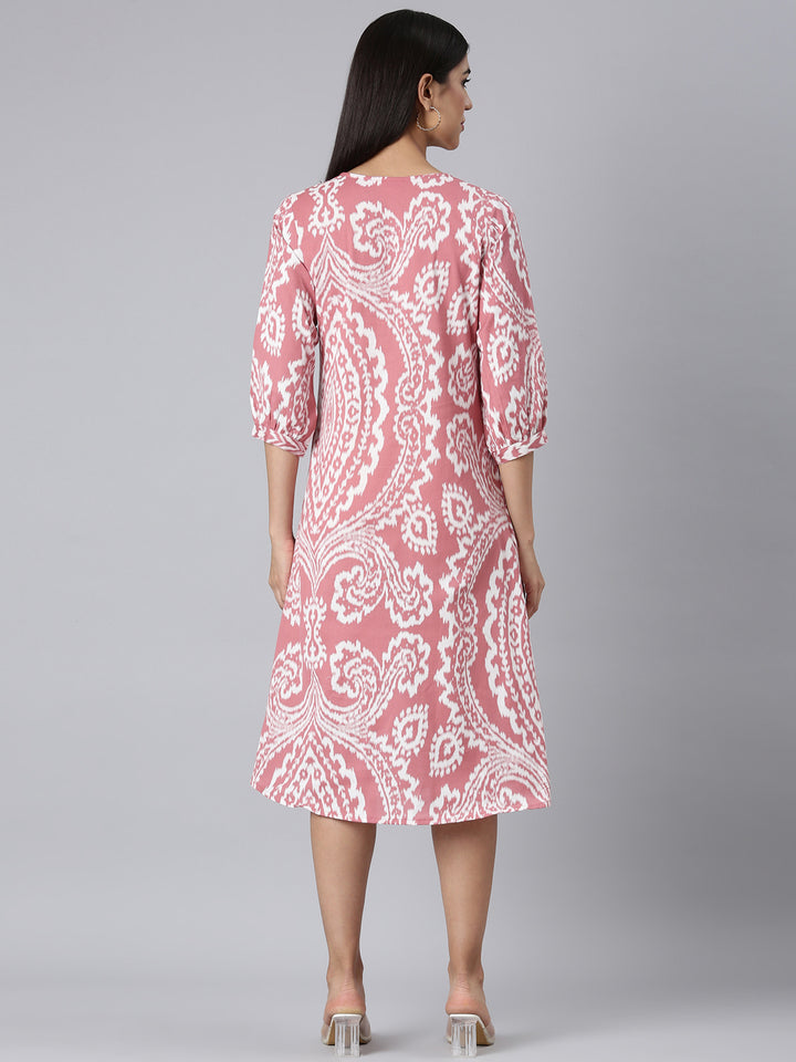 Neerus Pink Casual Floral A-Line Kurtas