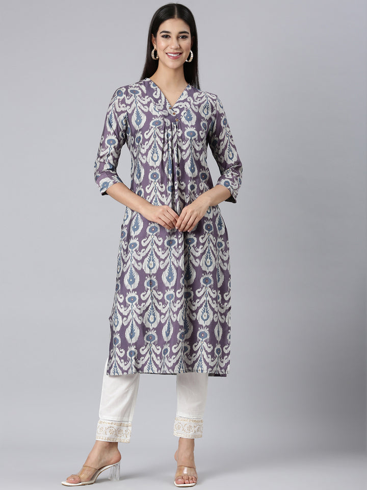Neerus Lavender Casual Ethnic Motifs Straight Kurtas