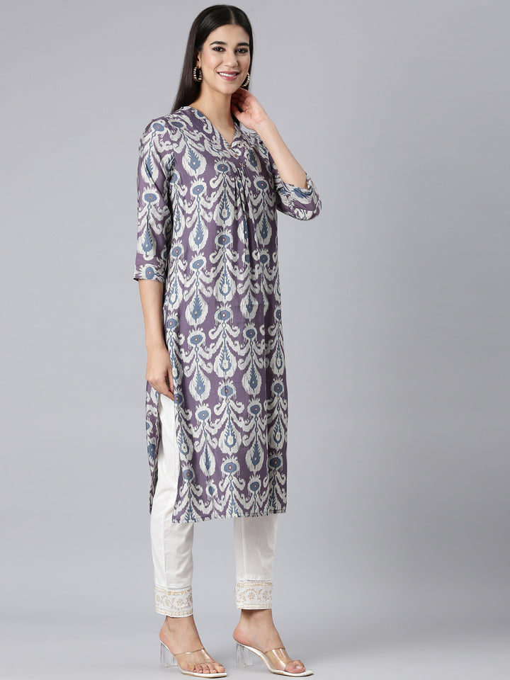 Neerus Lavender Casual Ethnic Motifs Straight Kurtas