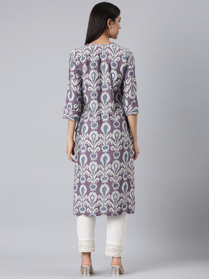 Neerus Lavender Casual Ethnic Motifs Straight Kurtas