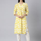 Neerus Yellow Casual Floral Straight Kurtas