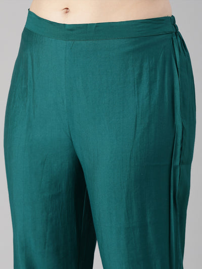 Neerus Green Regular Straight Striped Kurta And  Trousers