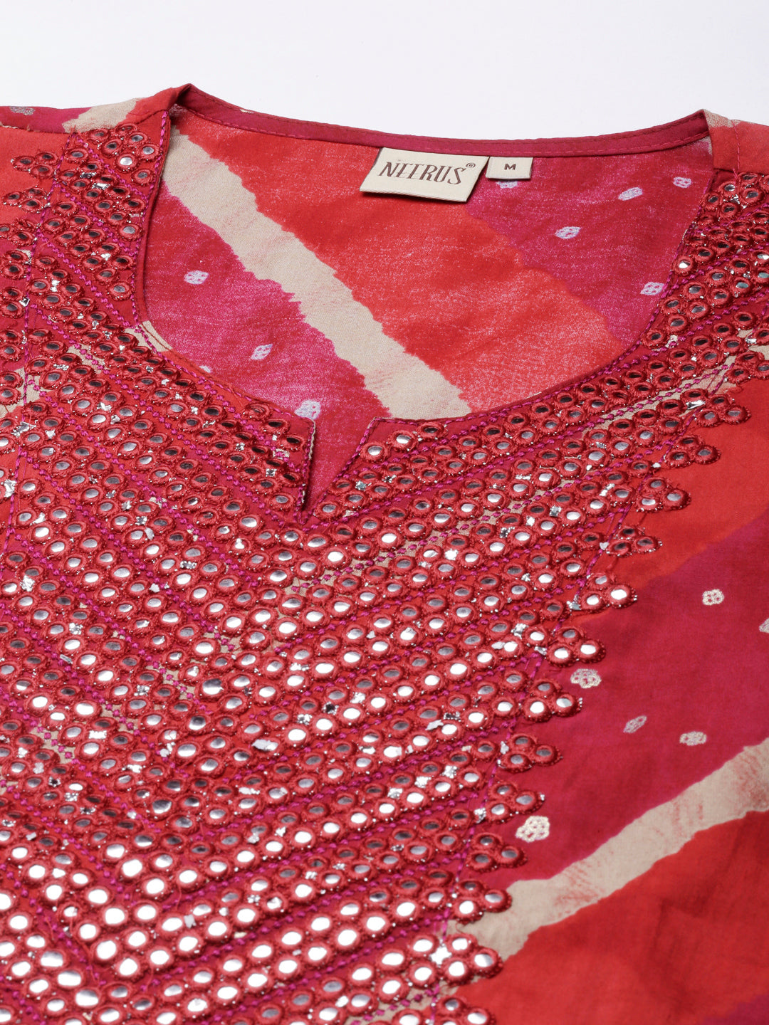 Neerus Pink cotton panelled straight kurta set - detail view 1