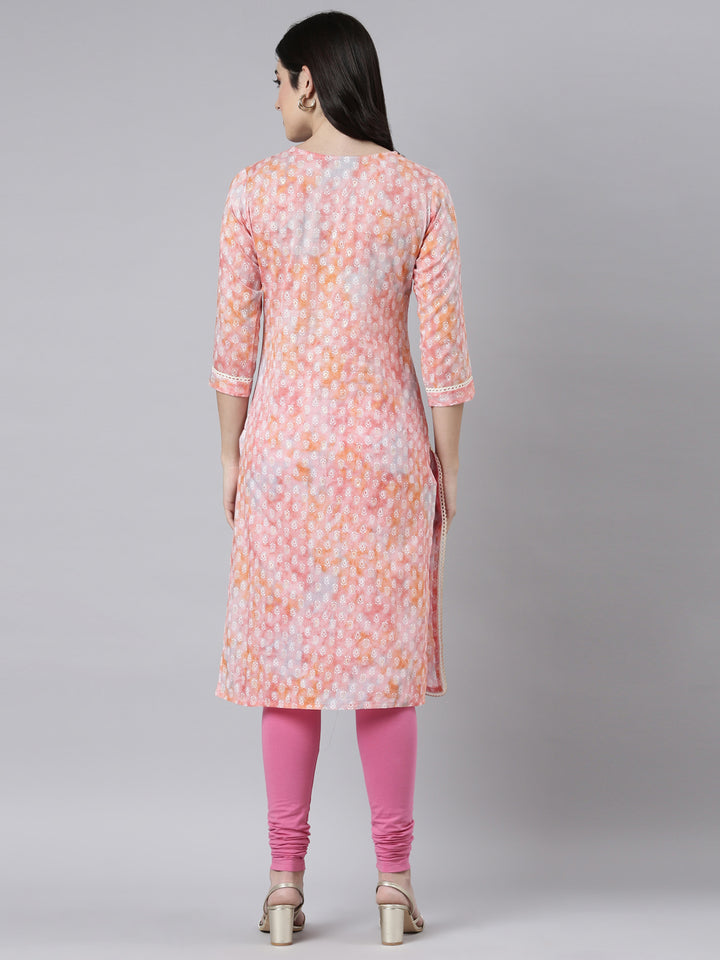 Neerus Orange printed paisley straight kurti - side view